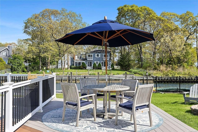 wooden terrace with a water view