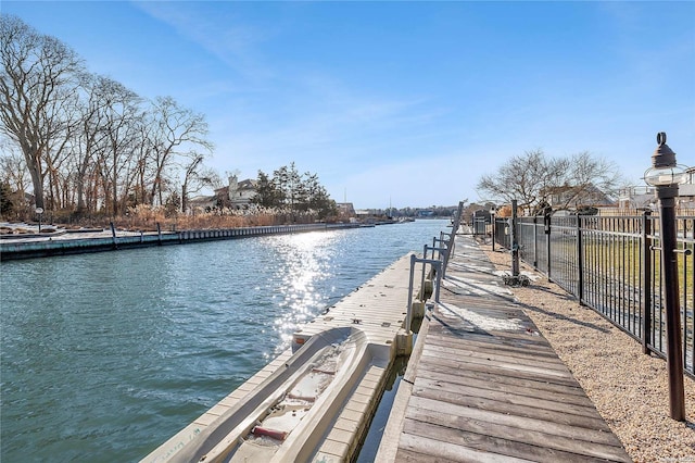 dock area with a water view