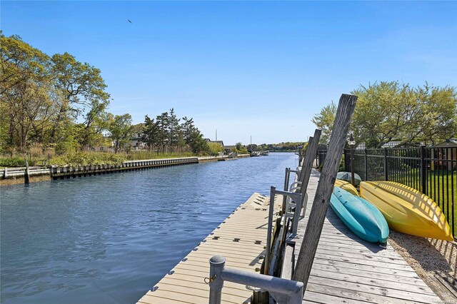 dock area with a water view