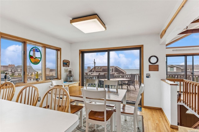 dining area featuring plenty of natural light and light wood-type flooring