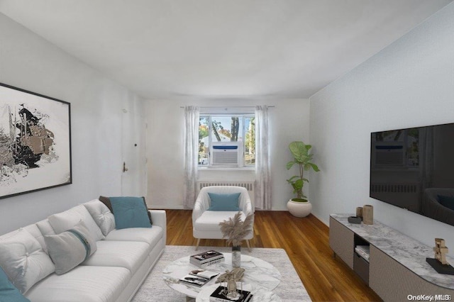 living room featuring dark hardwood / wood-style flooring and cooling unit