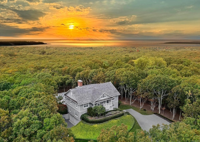 7 Fourteen Hills Ct, Sag Harbor, NY 11963 - aerial view at dusk with a forest view