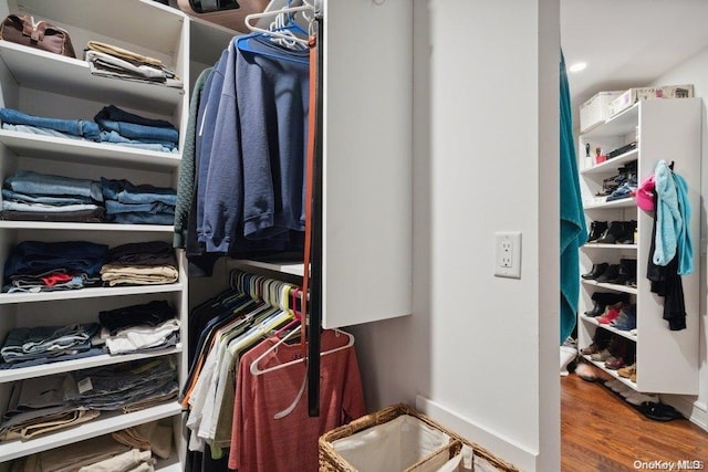 walk in closet featuring hardwood / wood-style flooring