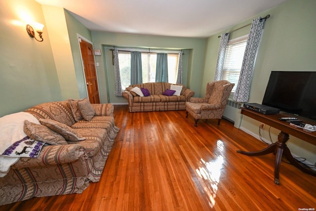 living room with hardwood / wood-style flooring