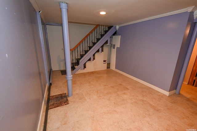 basement with crown molding