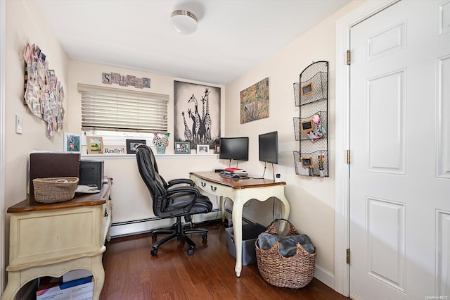 office space featuring dark hardwood / wood-style floors