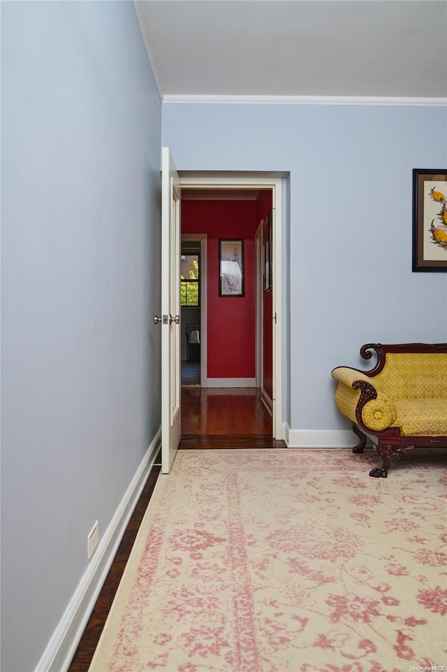 hall featuring crown molding and wood-type flooring