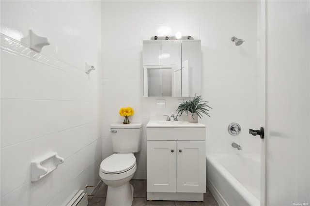 full bathroom with toilet, vanity, and shower / bath combination