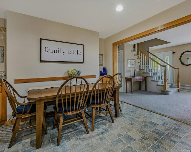 view of carpeted dining room