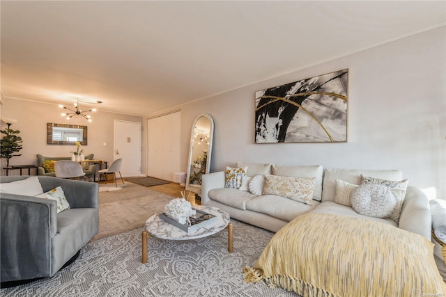 living room with a chandelier