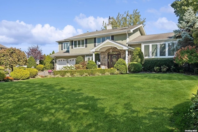 view of front of house with a garage and a front yard