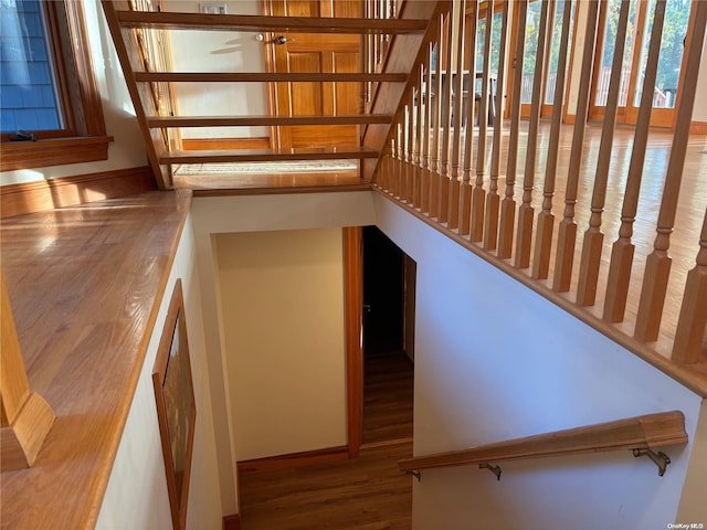 stairway featuring hardwood / wood-style floors