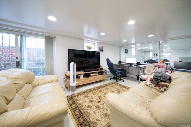 living room with light tile patterned floors