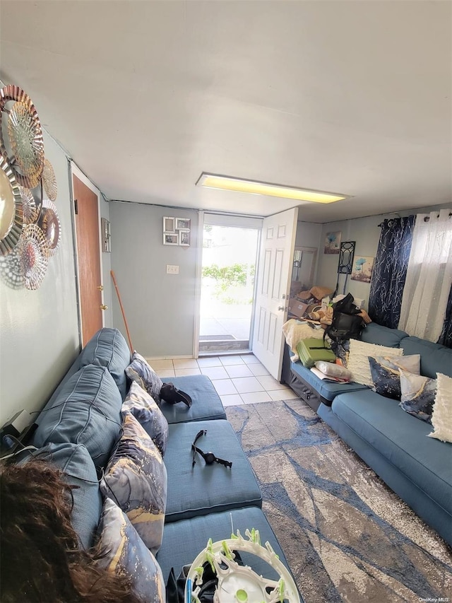 living room with light tile patterned floors