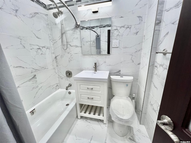 full bathroom featuring vanity, toilet, and shower / bath combo with shower curtain