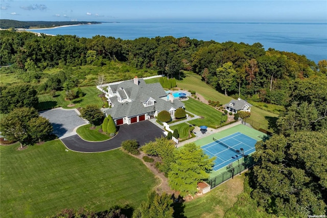 aerial view featuring a water view