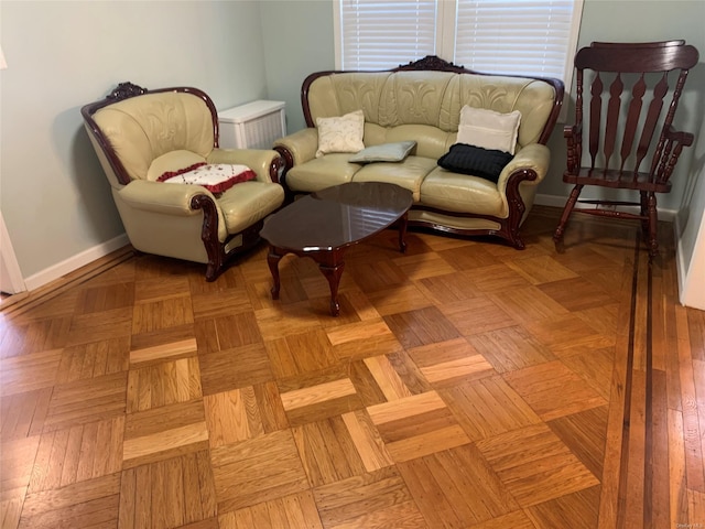 sitting room with light parquet floors