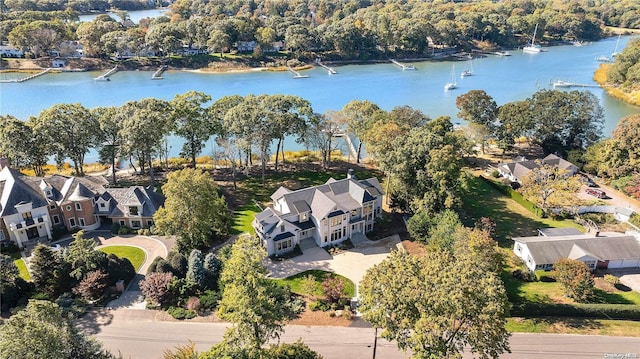 aerial view featuring a water view