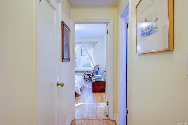 corridor with light wood-type flooring