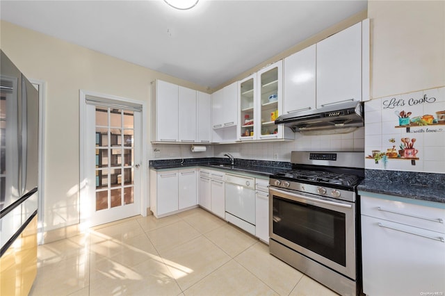 kitchen with white cabinets, dishwasher, and gas stove