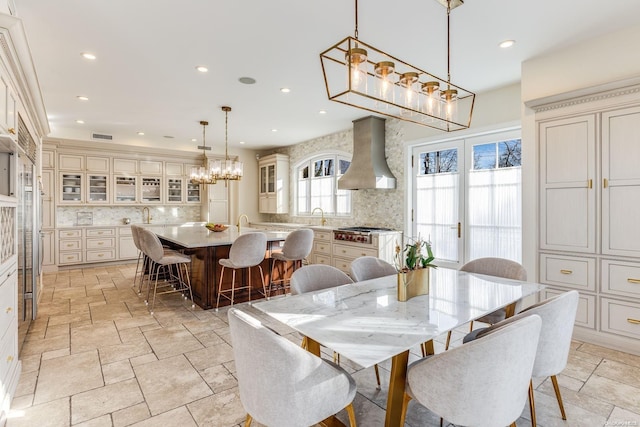 dining space featuring sink