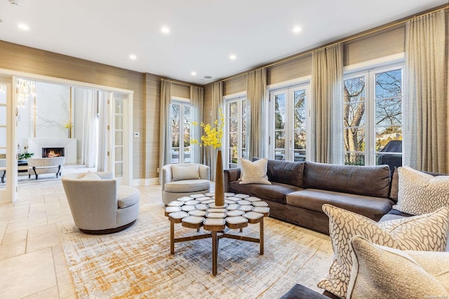 living room featuring a wealth of natural light