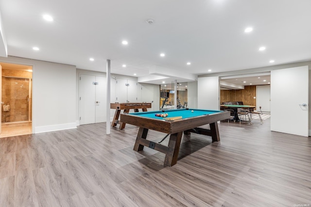 rec room with pool table and light wood-type flooring