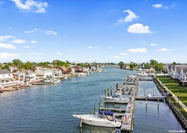 view of dock with a water view