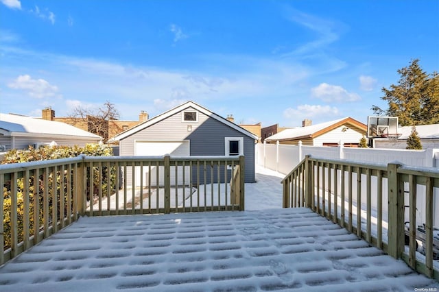 view of snow covered deck