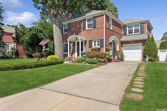 view of front of house featuring a garage and a front lawn