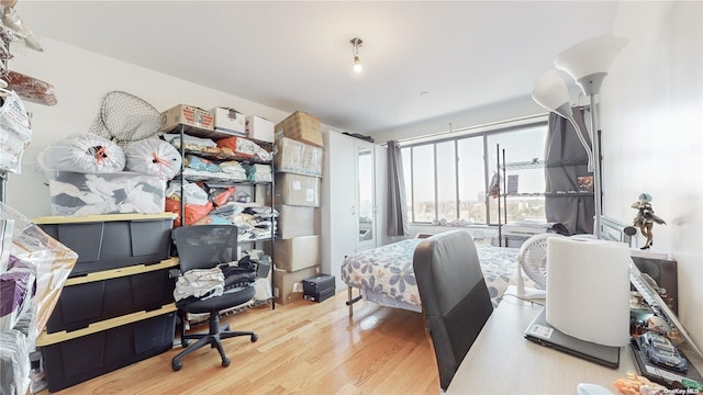 bedroom with light hardwood / wood-style flooring