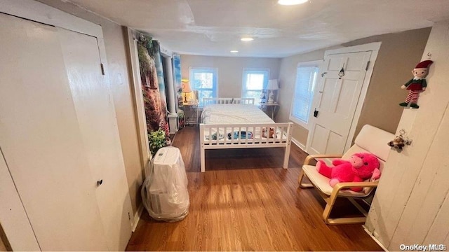 bedroom with wood-type flooring