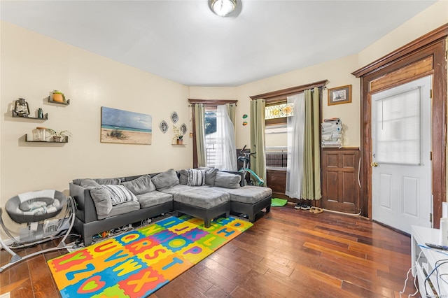 living room featuring dark hardwood / wood-style floors