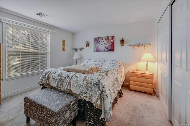 carpeted bedroom featuring a closet