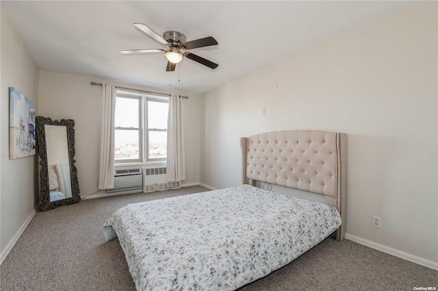 bedroom with ceiling fan and carpet flooring