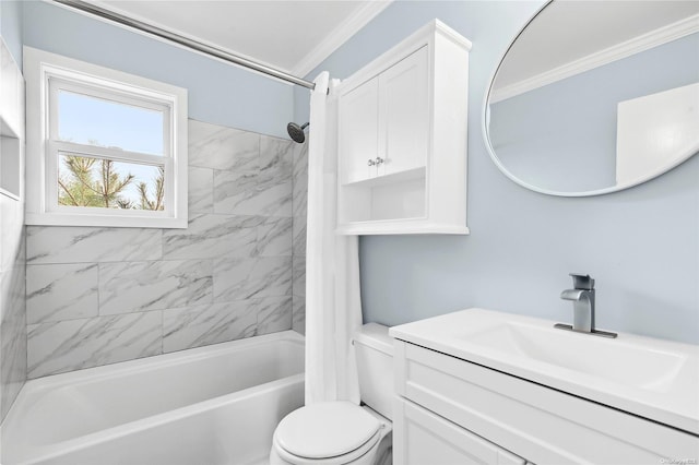 21 E Shore Dr, Southampton, NY 11968 - full bathroom with shower / bath combo, vanity, toilet, and crown molding
