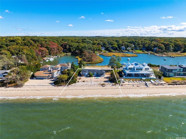 21 E Shore Dr, Southampton, NY 11968 - drone / aerial view featuring a water view and a view of the beach