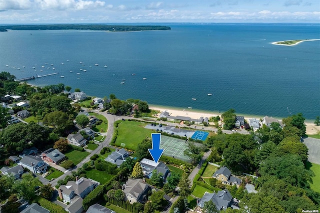 aerial view featuring a water view