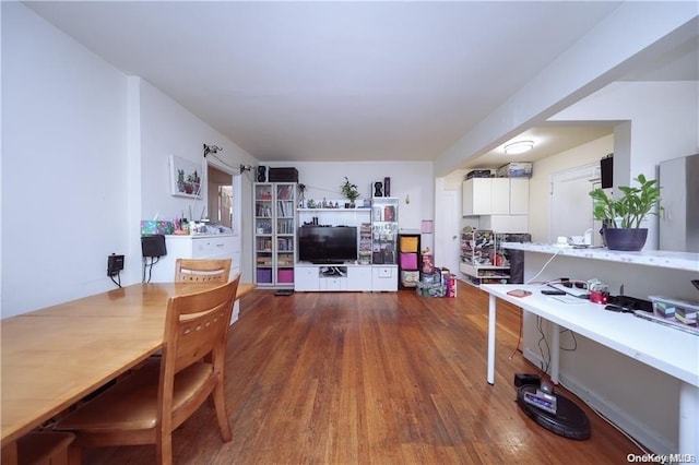 interior space with dark wood-type flooring