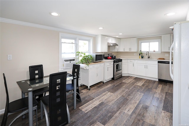 kitchen featuring sink, white cabinets, dark wood-type flooring, and appliances with stainless steel finishes