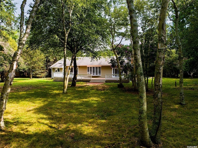 view of yard featuring a wooden deck