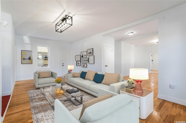 living room featuring light wood-type flooring