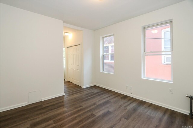 unfurnished room with dark wood-type flooring and a healthy amount of sunlight