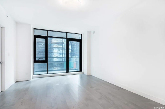 spare room featuring expansive windows and light hardwood / wood-style flooring