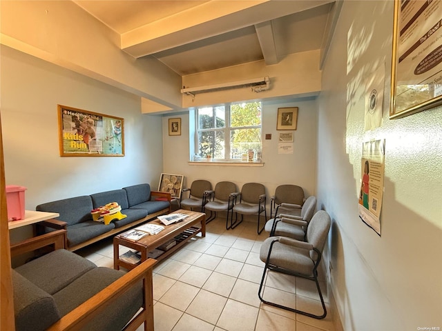 42-45 Kissena Blvd Unit 1Z, Flushing, NY 11355 - living area with beam ceiling and light tile patterned floors