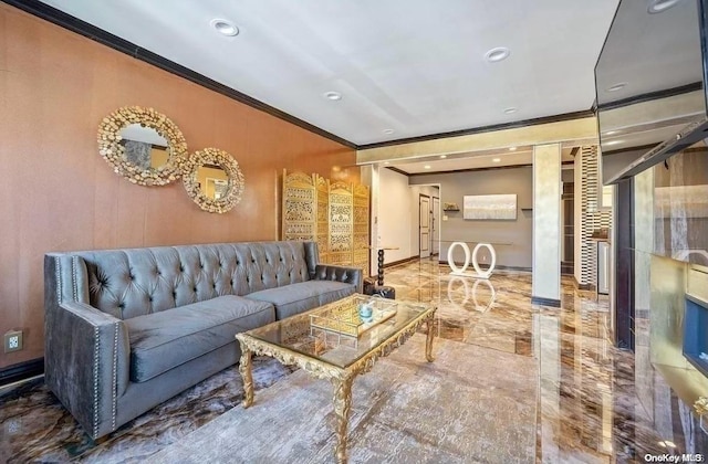 living room featuring ornamental molding