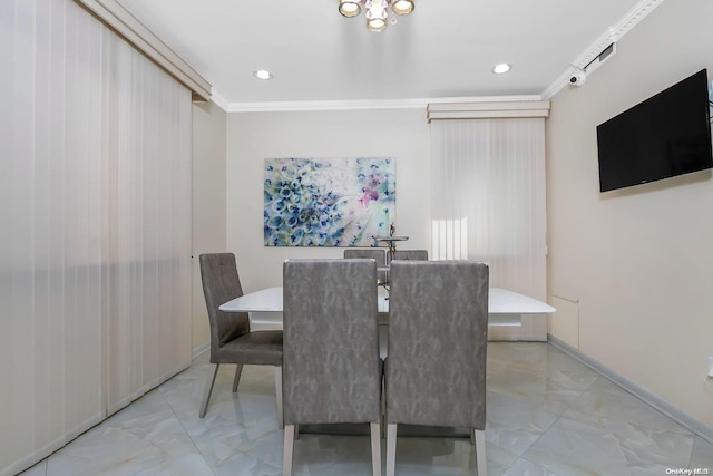 dining area with crown molding