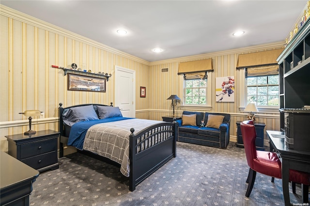 bedroom with crown molding