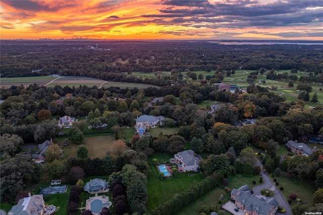 view of aerial view at dusk