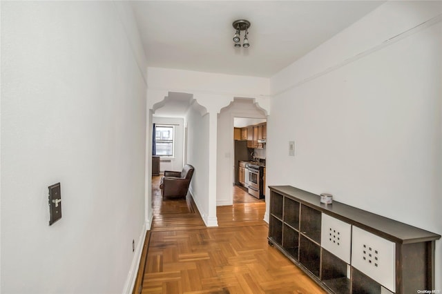 hallway with parquet floors